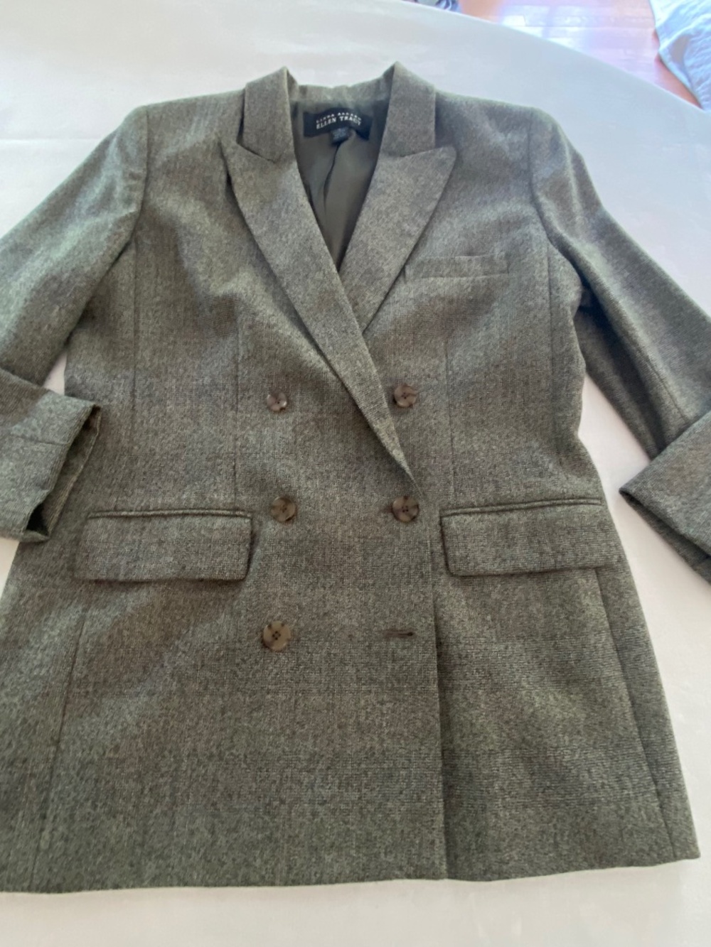 Linda Allard Ellen Tracy Menswear Jacket, Size 10,  Gray, Black and White Plaid